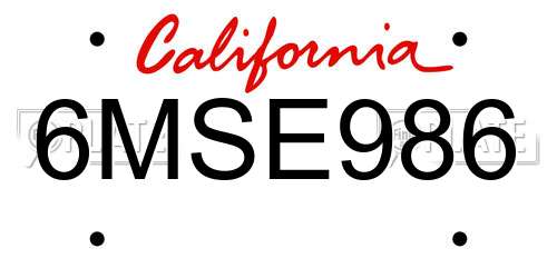 6MSE986 California License Plate