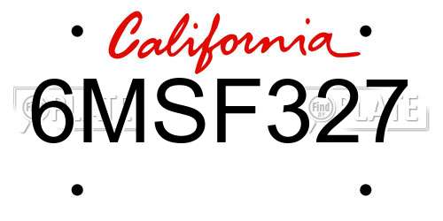 6MSF327 California License Plate