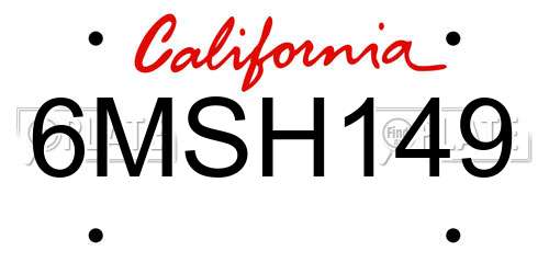 6MSH149 California License Plate