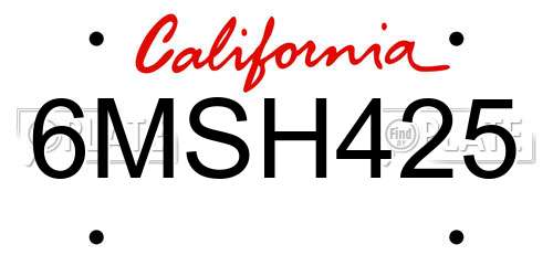 6MSH425 California License Plate