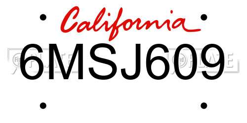 6MSJ609 California License Plate