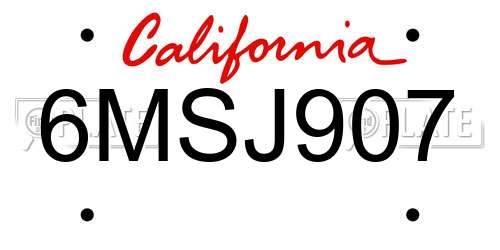 6MSJ907 California License Plate