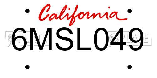 6MSL049 California License Plate