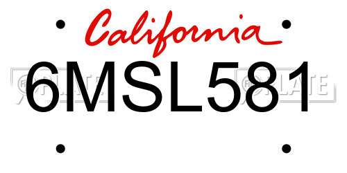 6MSL581 California License Plate