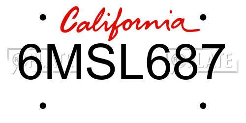 6MSL687 California License Plate