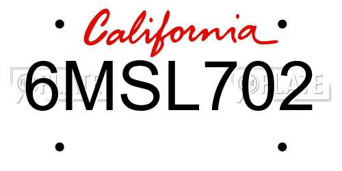 6MSL702 California License Plate