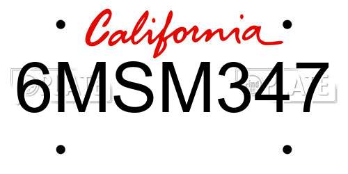 6MSM347 California License Plate