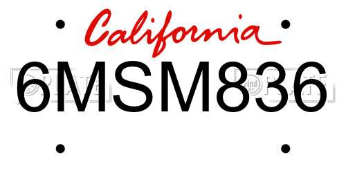 6MSM836 California License Plate
