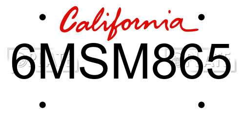 6MSM865 California License Plate