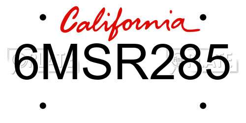 6MSR285 California License Plate