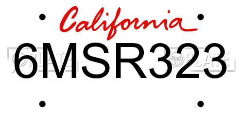 6MSR323 California License Plate