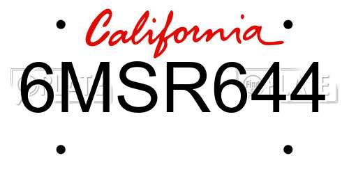 6MSR644 California License Plate