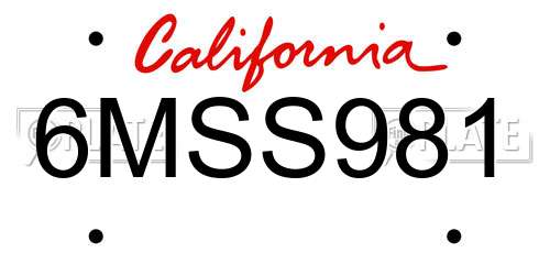 6MSS981 California License Plate