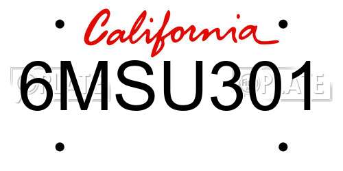 6MSU301 California License Plate