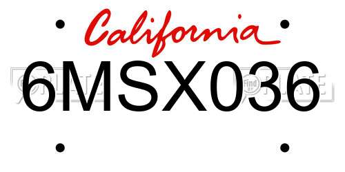 6MSX036 California License Plate