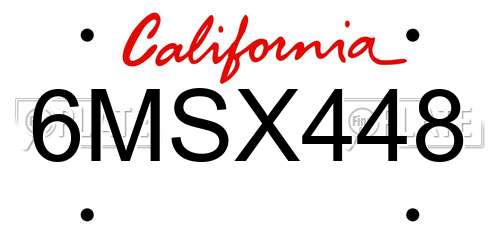 6MSX448 California License Plate