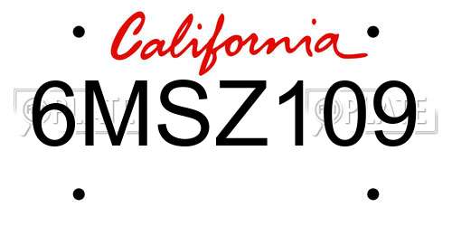6MSZ109 California License Plate