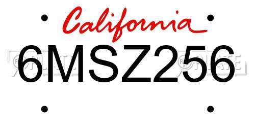 6MSZ256 California License Plate
