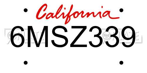 6MSZ339 California License Plate