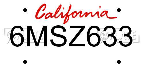 6MSZ633 California License Plate
