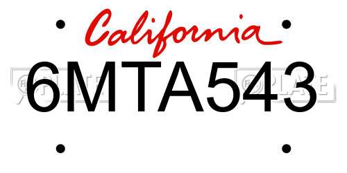 6MTA543 California License Plate