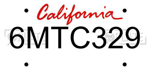 6MTC329 California License Plate