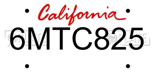 6MTC825 California License Plate