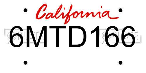 6MTD166 California License Plate