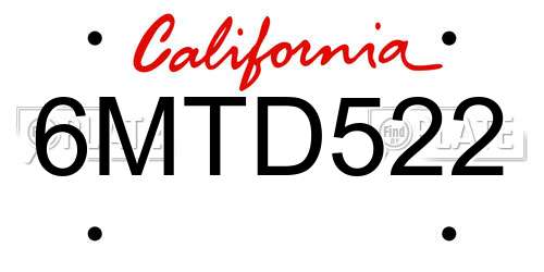 6MTD522 California License Plate