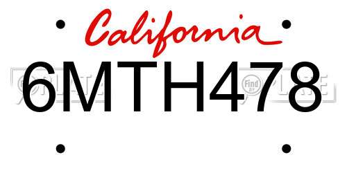 6MTH478 California License Plate
