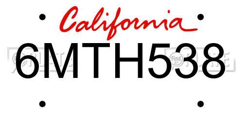 6MTH538 California License Plate