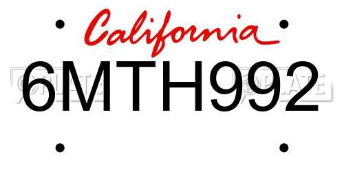 6MTH992 California License Plate