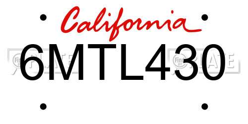 6MTL430 California License Plate