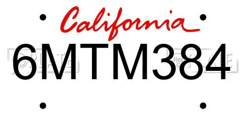 6MTM384 California License Plate
