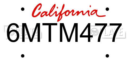6MTM477 California License Plate
