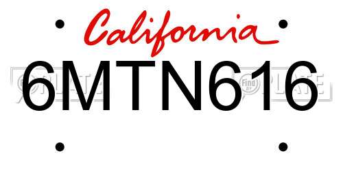 6MTN616 California License Plate