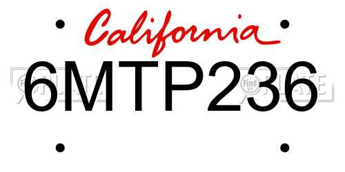 6MTP236 California License Plate