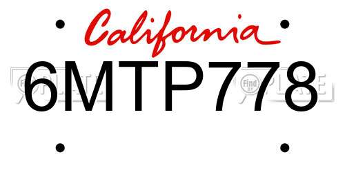 6MTP778 California License Plate