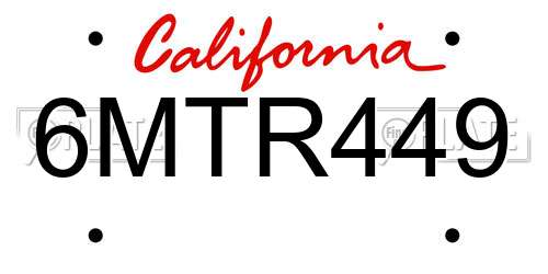 6MTR449 California License Plate