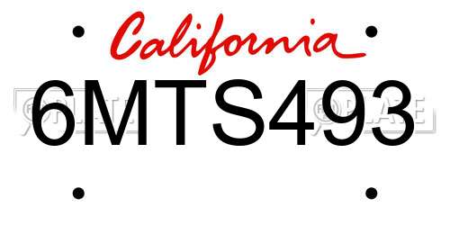 6MTS493 California License Plate
