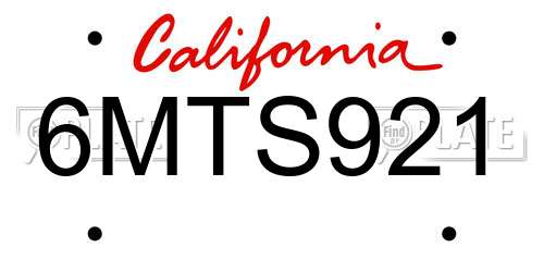 6MTS921 California License Plate