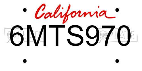 6MTS970 California License Plate