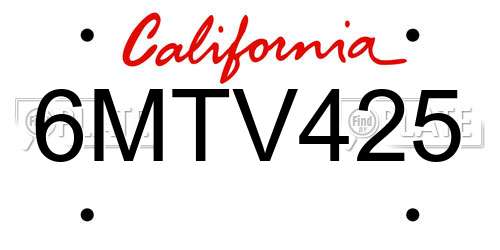 6MTV425 California License Plate