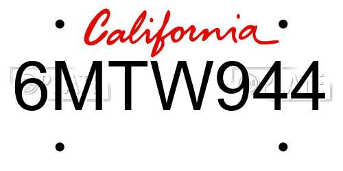 6MTW944 California License Plate