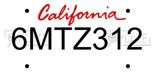 6MTZ312 California License Plate