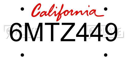6MTZ449 California License Plate