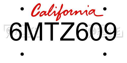 6MTZ609 California License Plate