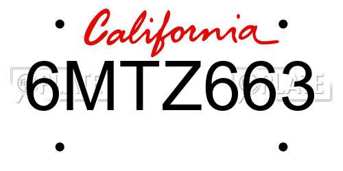 6MTZ663 California License Plate