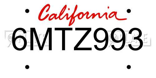 6MTZ993 California License Plate