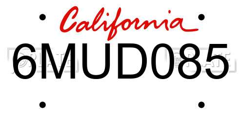 6MUD085 California License Plate